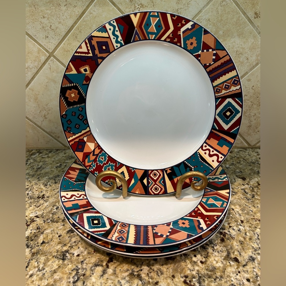 Western Aztec pattern 10 7/8” dinner plates set 4 by Furio Contemporary